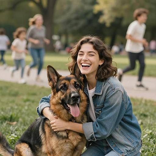Joyful Moments: Woman and Dog in Park