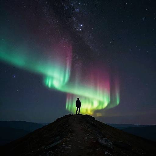 Lone Figure on Starry Mountain Peak