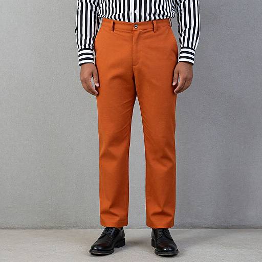 Man in Striped Shirt and Orange Pants
