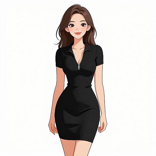 Smiling Woman in Chic Black Dress