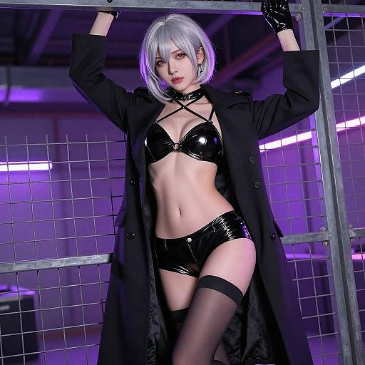 Sultry Silver-Haired Woman in Neon