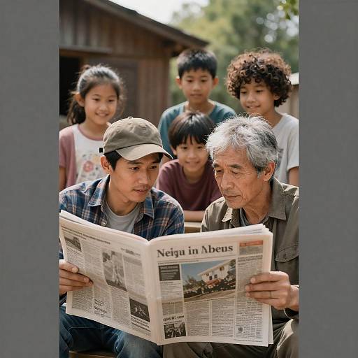 Outdoor Gathering with Newspaper Focus
