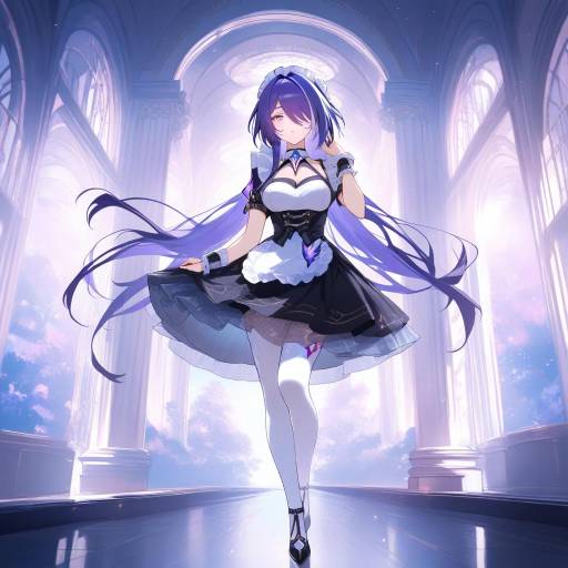 Ethereal Maid with Purple Hair and Elegance
