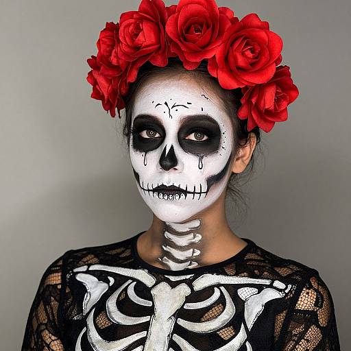 Skeleton Makeup with Floral Crown