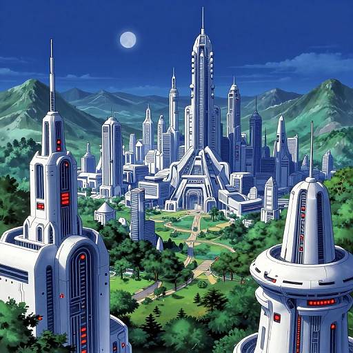 Futuristic Sci-Fi Cityscape in Lush Valley
