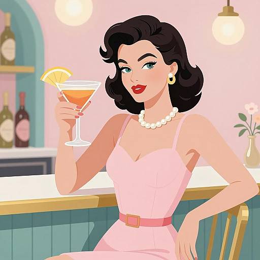 Retro Glamorous Woman Holding Cocktail