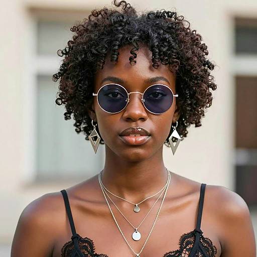 Portrait of Young Black Woman with Curly Hair and Sunglasses