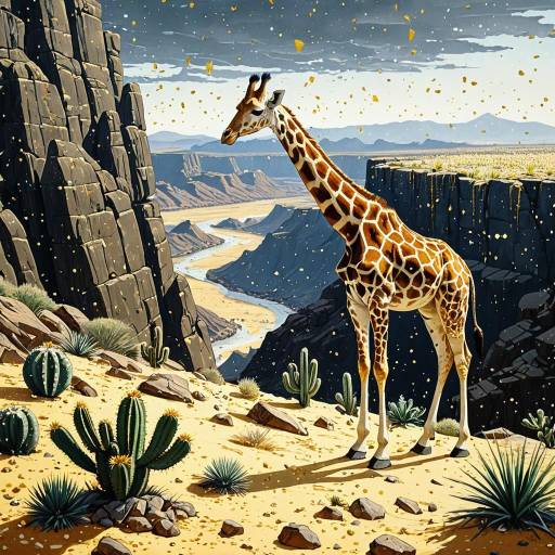 Chubby Giraffe on a Cliff in Desert