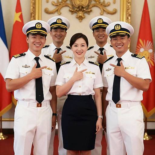 Cheerful Naval Group in Formal Uniforms