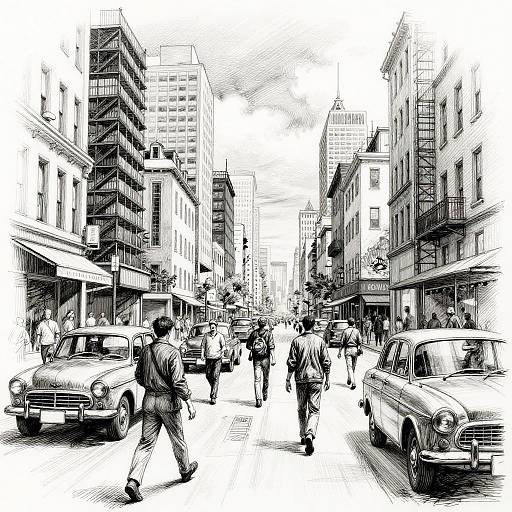 Intricate Pen Sketch of City Street