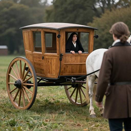 Mysterious Stagecoach in a Grassy Landscape