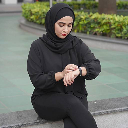 Curvy Woman in Black Hijab Outdoors