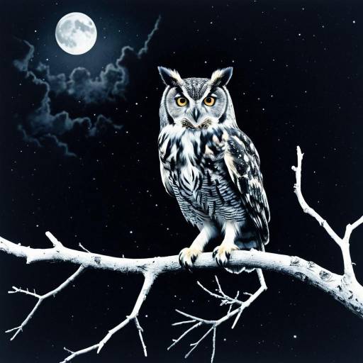 X-Ray Style Owl on Branch at Night