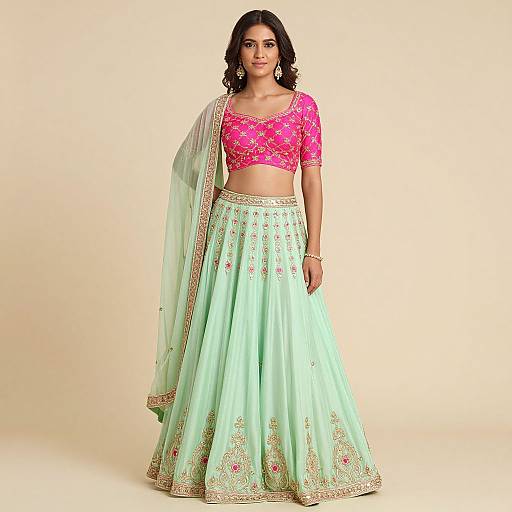Festive Elegance: Pink and Green Mehndi Outfit