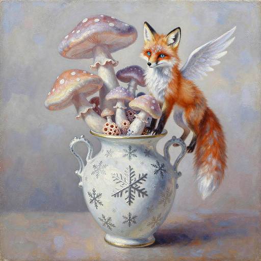 Enchanted Porcelain Vase with Frosted Foxes