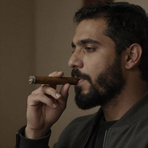 Bearded Man Side Profile with Cigar