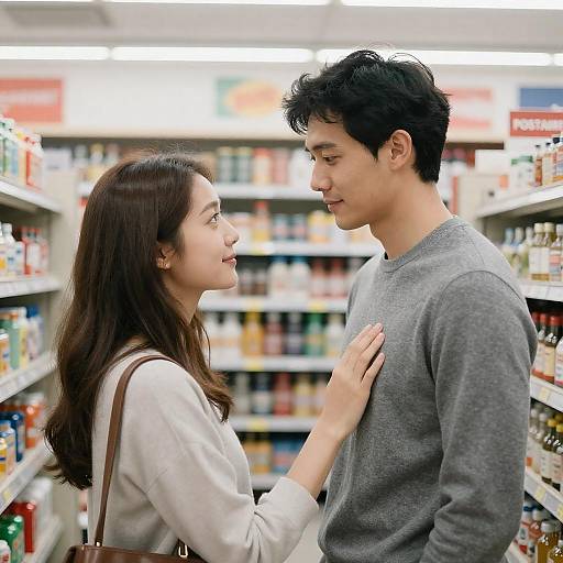 Couple Sharing Moment in Convenience Store