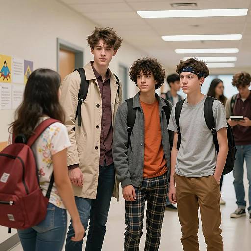 Teenagers in a School Hallway Scene