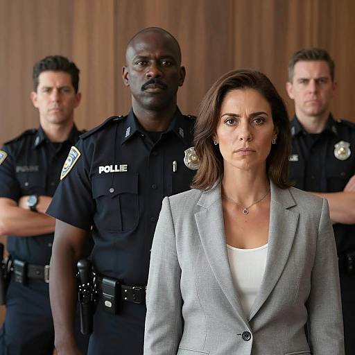 Serious Trio in Police Room Portrait