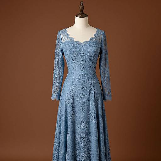 Elegant Blue Lace Formal Gown
