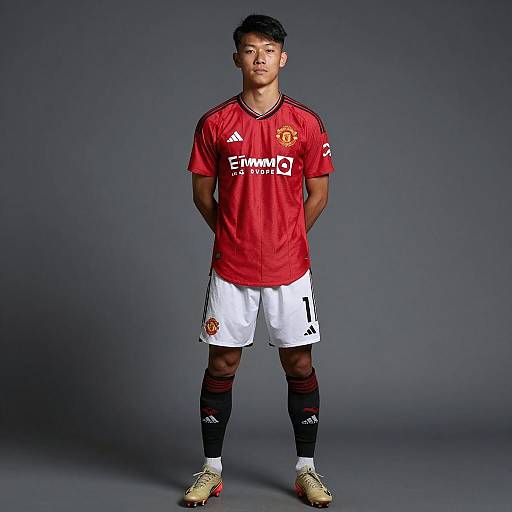 Asian Male Soccer Player in Manchester United Jersey