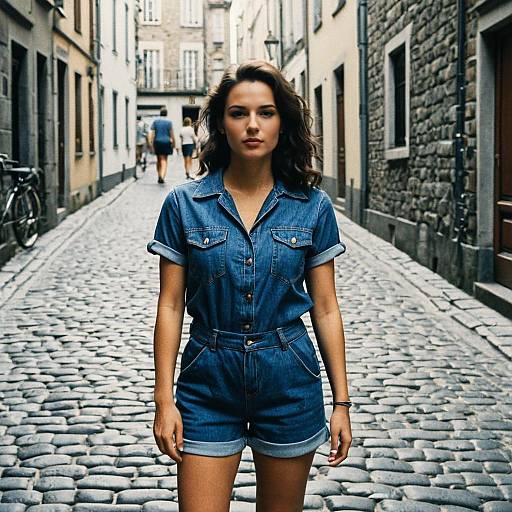 Retro Style Denim Romper Woman