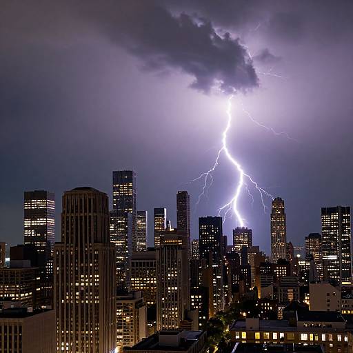 Dramatic Lightning Over Illuminated City