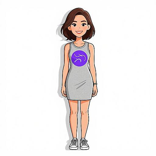 Smiling Woman in Casual Grey Dress