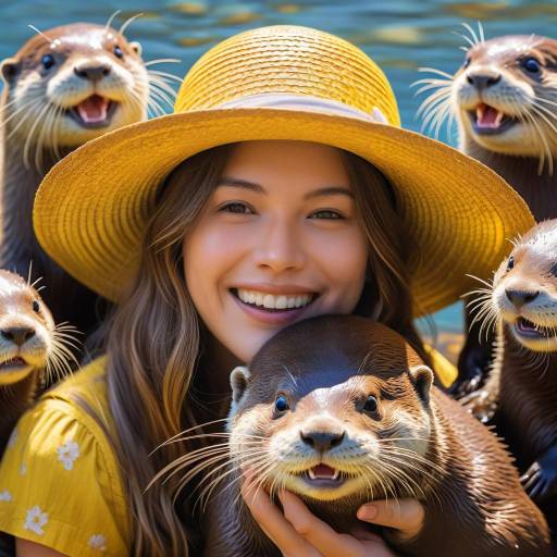Impressionistic Farmgirl with Playful Otters Impressionistic Farmgirl with Playful Otters