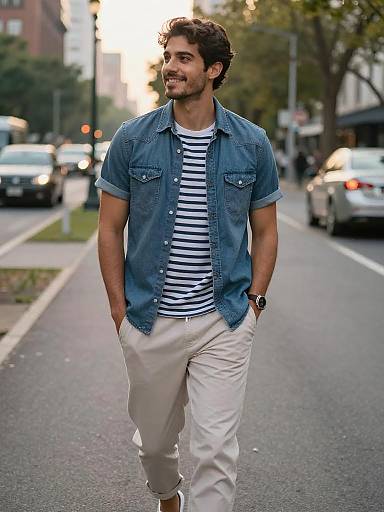 Golden Hour Urban Park Denim Stroll