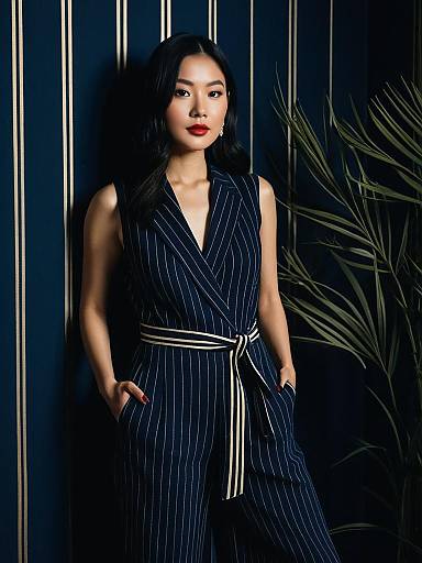 Elegant Midnight Blue Jumpsuit Fashion Shoot