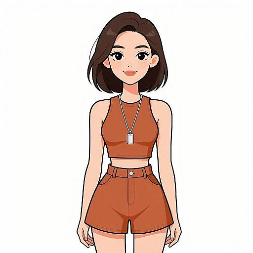 Smiling Woman in Rust Crop Top Set