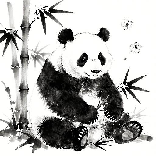 Sumi-e Giant Panda Line Art