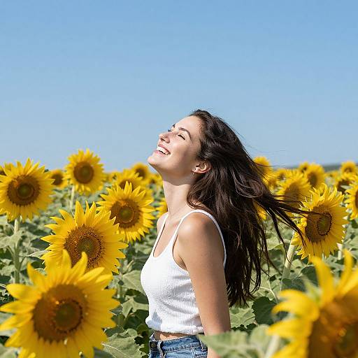 Joyful Woman in Sunflower Field