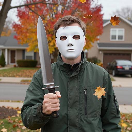 Mysterious Man in Autumn Neighborhood