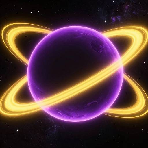 Neon Purple Planet with Glowing Yellow Ring