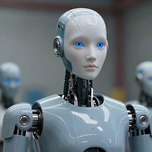 Humanoid Robot with Blue Metallic Armor