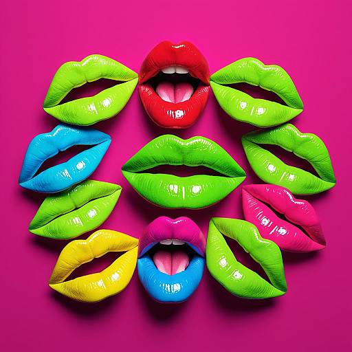 Colorful 3D Pop Art Lips with Tongues Out