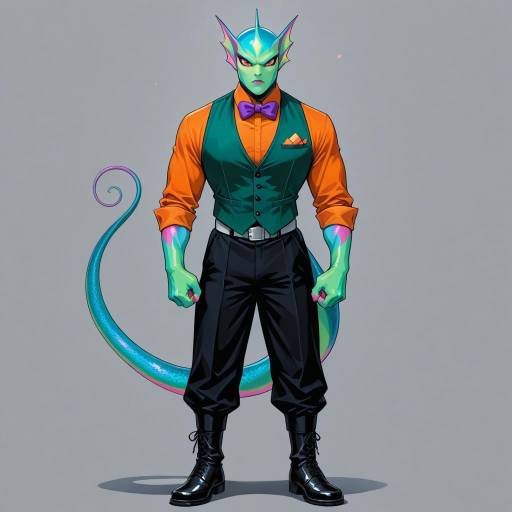 Colorful Chameleon Boy in Dynamic Pose Colorful Chameleon Boy in Dynamic Pose