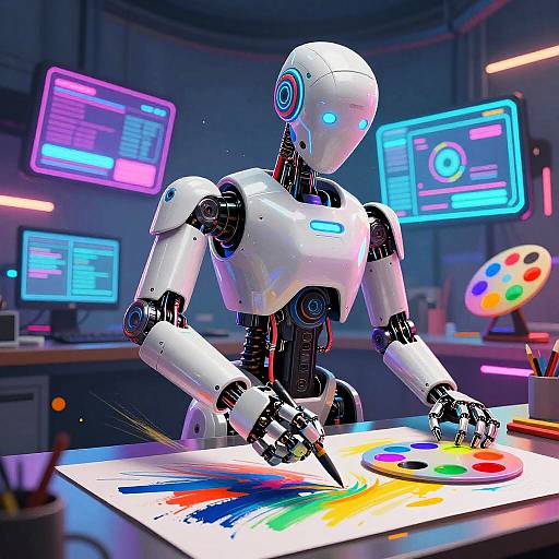 Futuristic Artist Robot Creating Digital Art