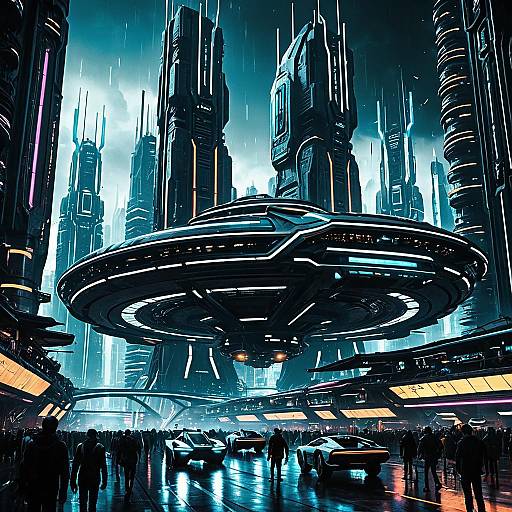 Futuristic Cyberpunk Cityscape with Flying Cars