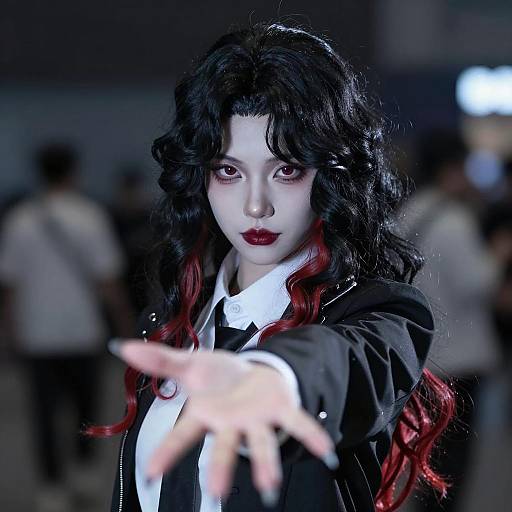 Cosplayer with Dramatic Makeup Extending Hand