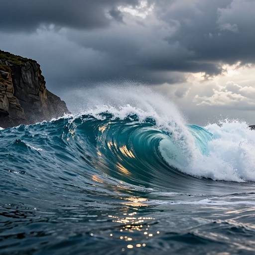 Stormy Ocean Wave Crashing Cliffs