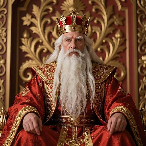 Regal Old King in Ornate Red and Gold Robe
