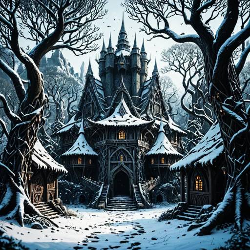 Winter Elven Village with Tree Branch Fortress