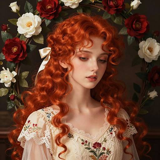 Serene Anime Woman with Fiery Curls