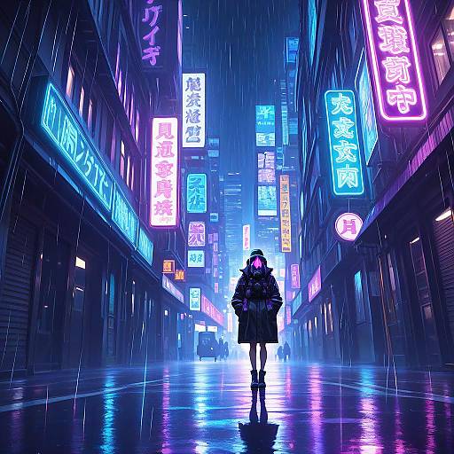 Girl in Neon Alley: Nighttime Encounter