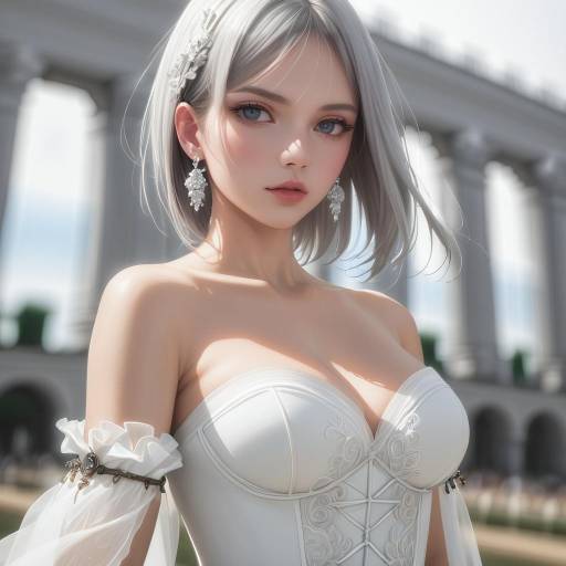 Elegant woman in white corset outdoors