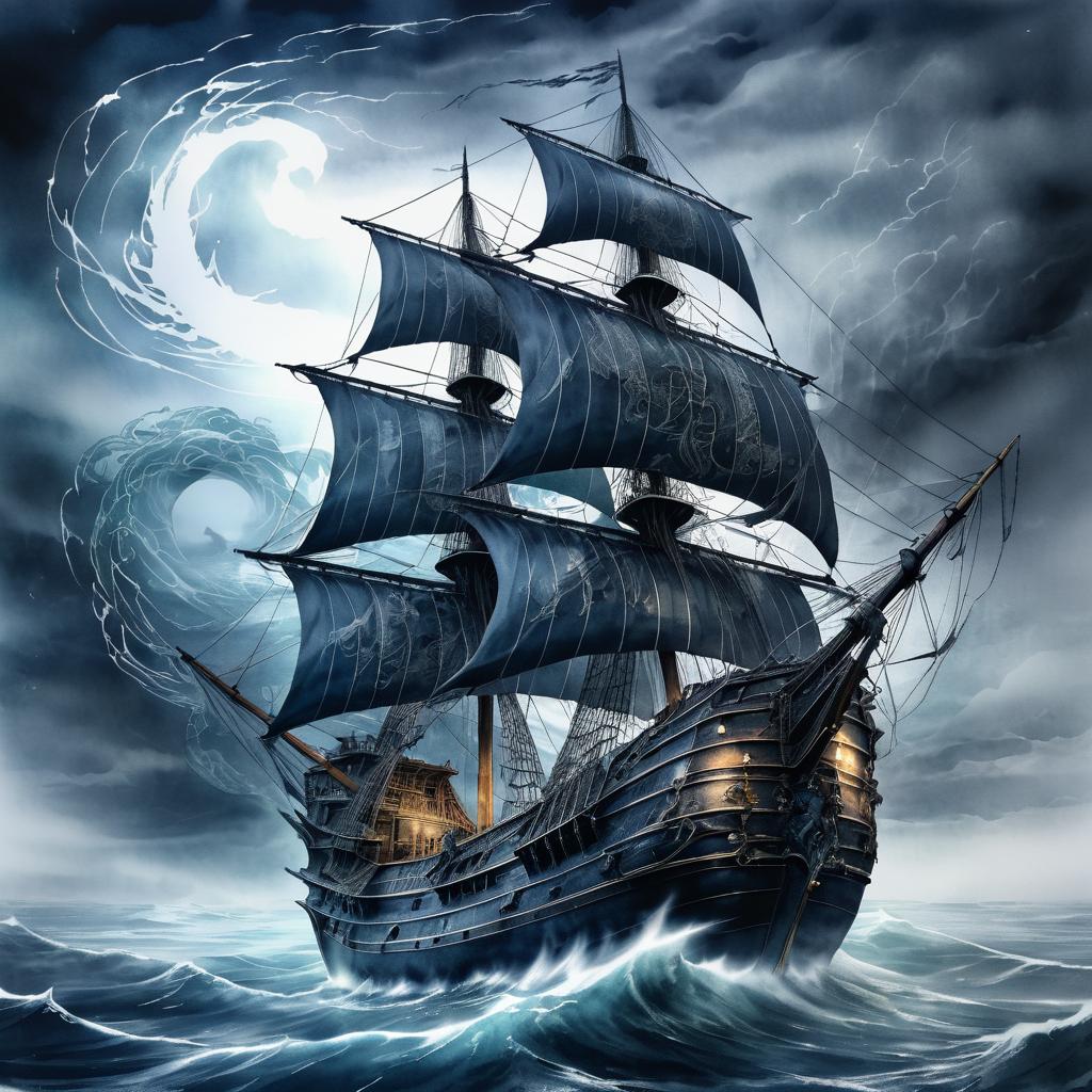 Ghost Ship in a Stormy Sea Portrait