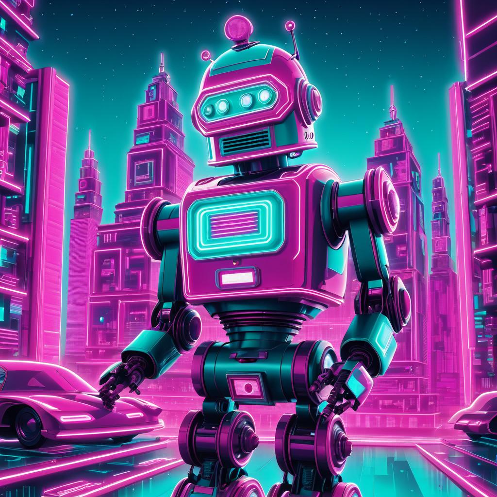 Vintage Robot in Futuristic Cityscape